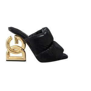Dolce & Gabbana Women's Black Dg Logo Heels Slip On Sandals Shoes
